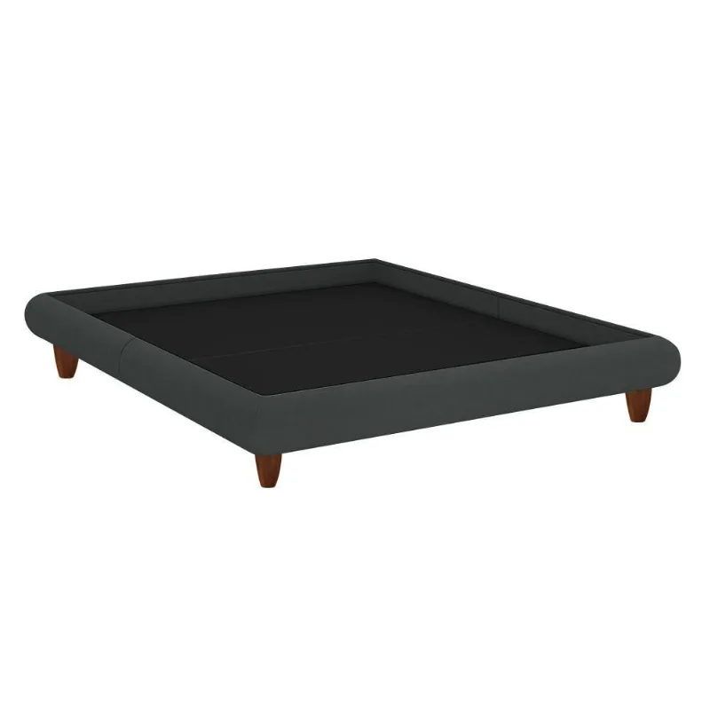 Cama Casal Japonesa 156cm Haru com Pés de Madeira Estofada em Veludo Cinza