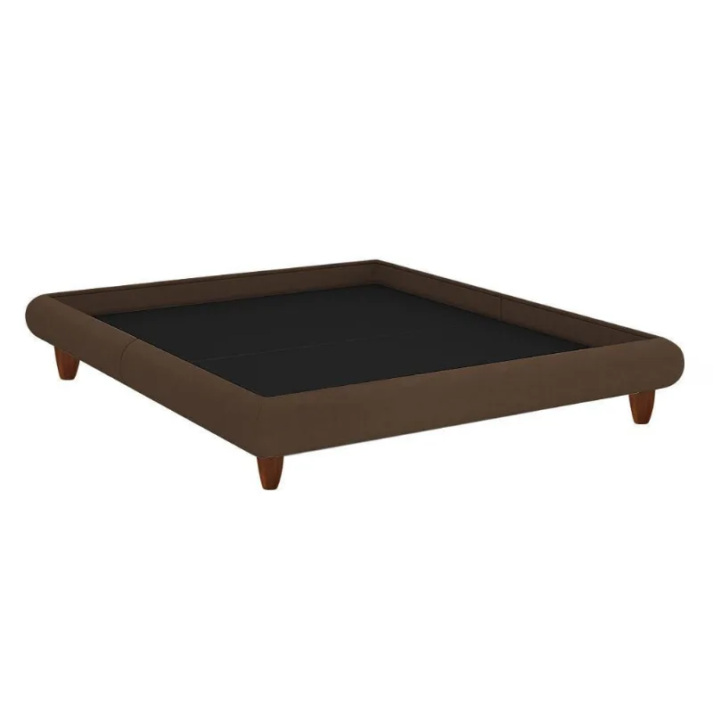 Cama King Japonesa Haru com Pés em Madeira Veludo Marrom Sallar Home