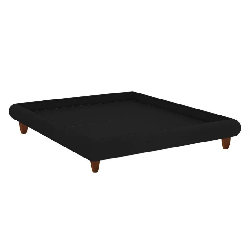 Cama King Japonesa Haru com Pés em Madeira Estofada Veludo Preto
