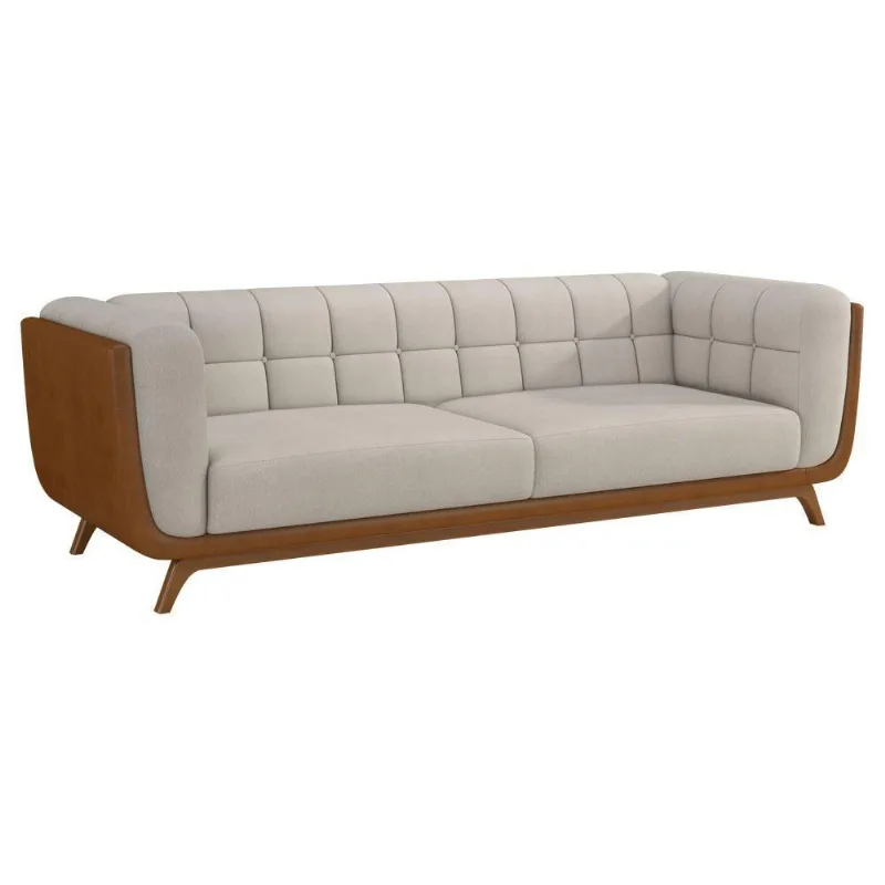Sofá Coin 3 Lugares 240CM Caramelo Courino e Linho Sallar Home