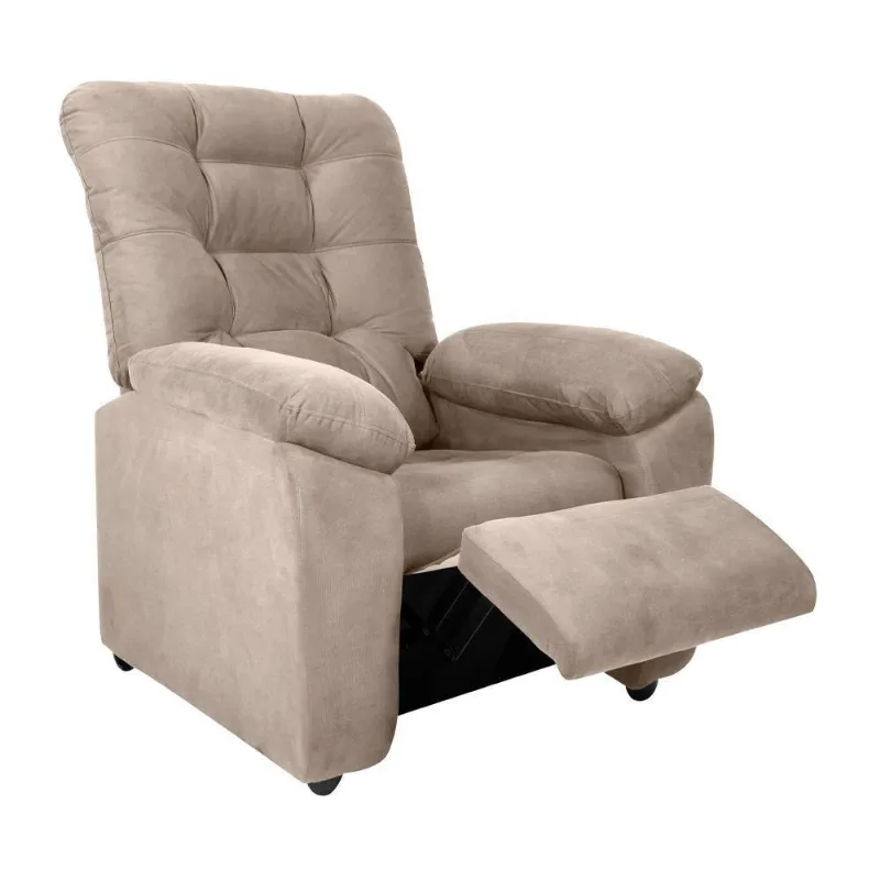 Poltrona Space Reclinável Manual em Suede Confortável Bege Sallar Home