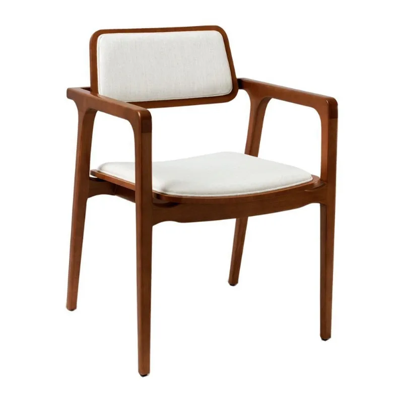 Cadeira de Jantar Spears com Estrutura de Madeira Maciça e Estofado em Linho Off White Sallar Home