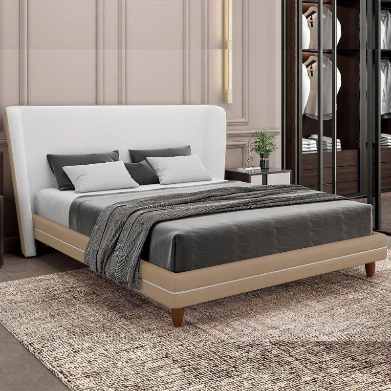Cama Japonesa King Corea com Cabeceira Courino Bege e Bouclé Suave Off White Sallar Home