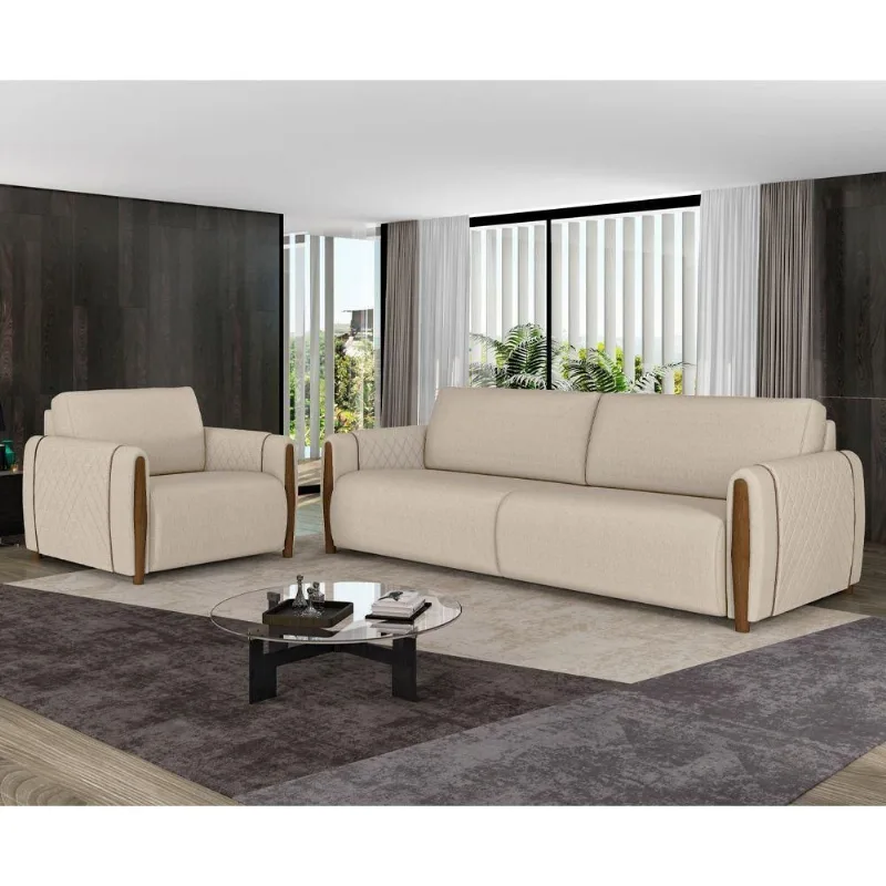 Conjunto Sofá Aaron 2 Lugares 168CM Bege Linho Sala Moderna Sofá Home