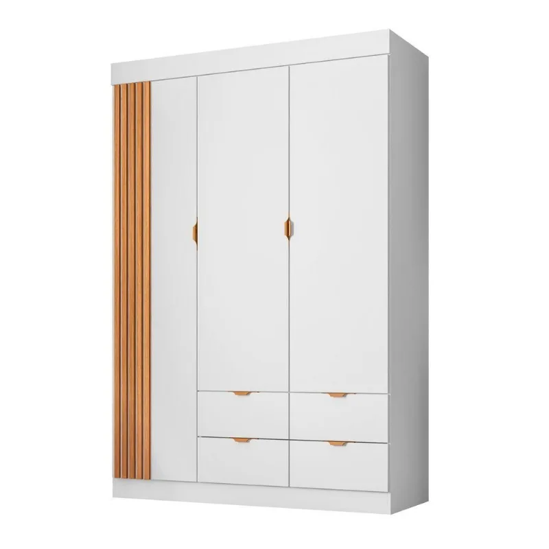 Guarda Roupa Infantil Liz 3 Portas de Bater 4 Gavetas MDF Corrediças Telescópicas Branco Semi