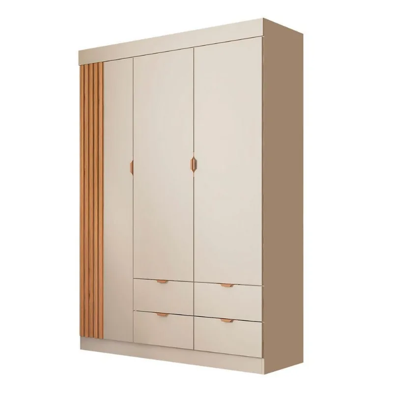 Guarda Roupa Infantil Liz 3 Portas de Bater 4 Gavetas MDF Off White Semi Brilho-freijo Sallar Home