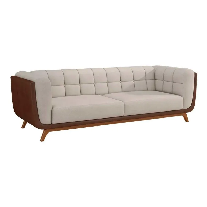 Sofá Coin 2 Lugares 200CM Marrom e Off White Courino e Linho