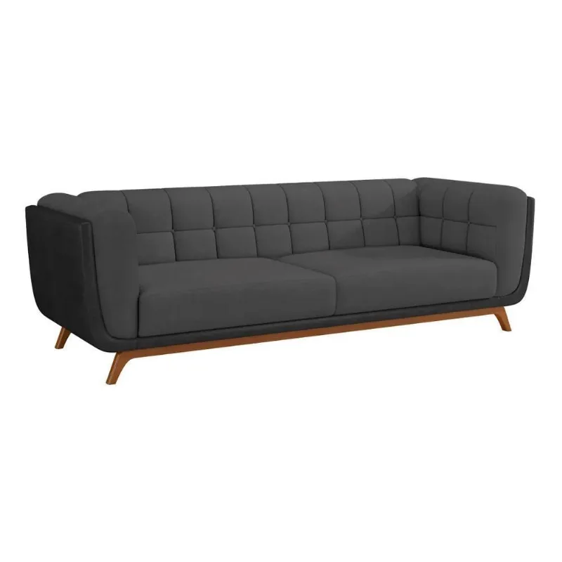 Sofá Coin 2 Lugares 200CM Preto e Cinza Courino e Veludo Sallar Home