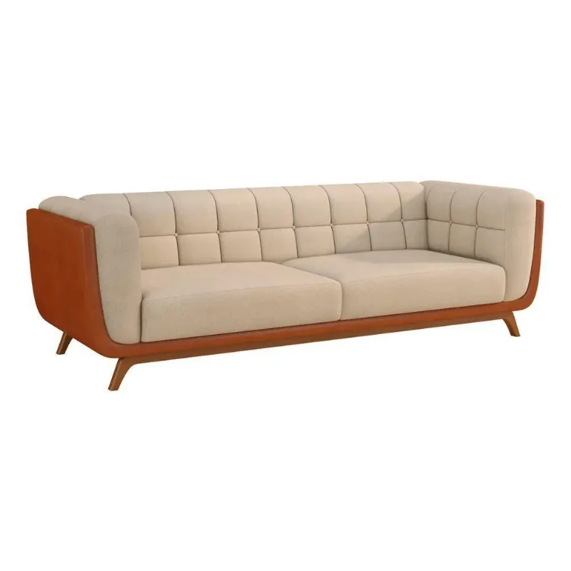 Sofá Coin 2 Lugares 200CM Caramelo Courino e Bouclê Suave Sallar Home