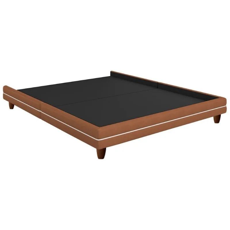 Cama Japonesa King Corea com Revestimento Courino e Bouclê Suave Madeira Caramelo e Off White Sallar