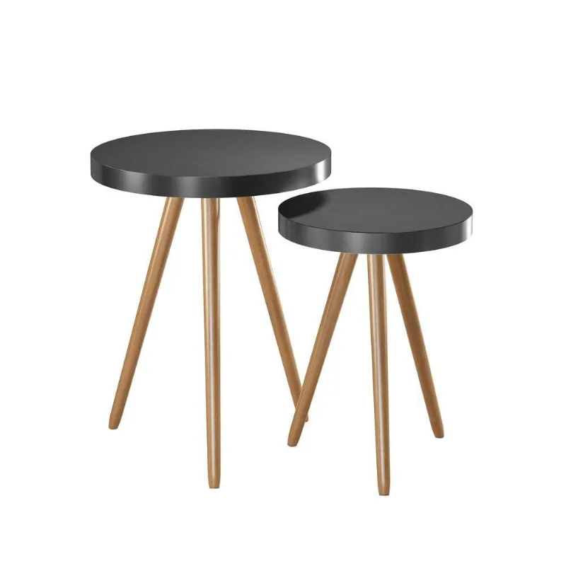 Kit 2 Mesas Laterais Lisa Quadrado MDF Madeira 48CM e 38CM Preto