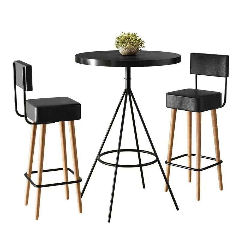 Conjunto Mesa Bistrô Lais 2 Lugares Tampo MDF Aço Preto Courino 60CM Sallar Home