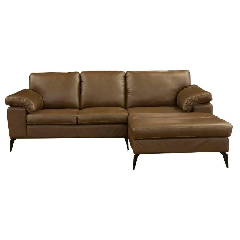 Sofá com Chaise Maitê 3 Lugares Fixo 272CM Marrom Couro Conforto e Elegância S&A