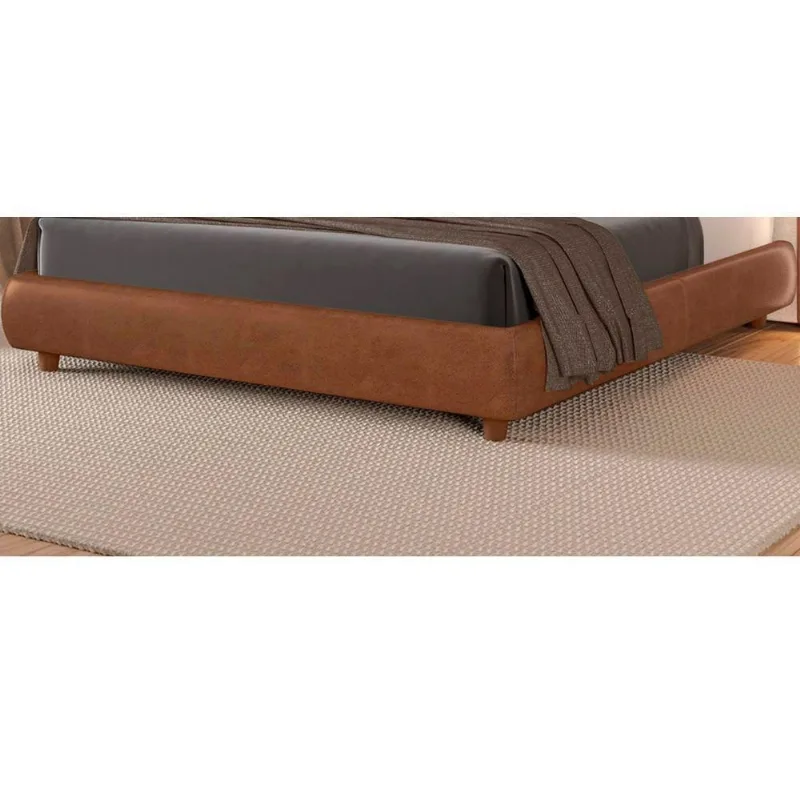 Cama Japonesa Queen Seo com Estofamento Courino Madeira Caramelo Sallar Home