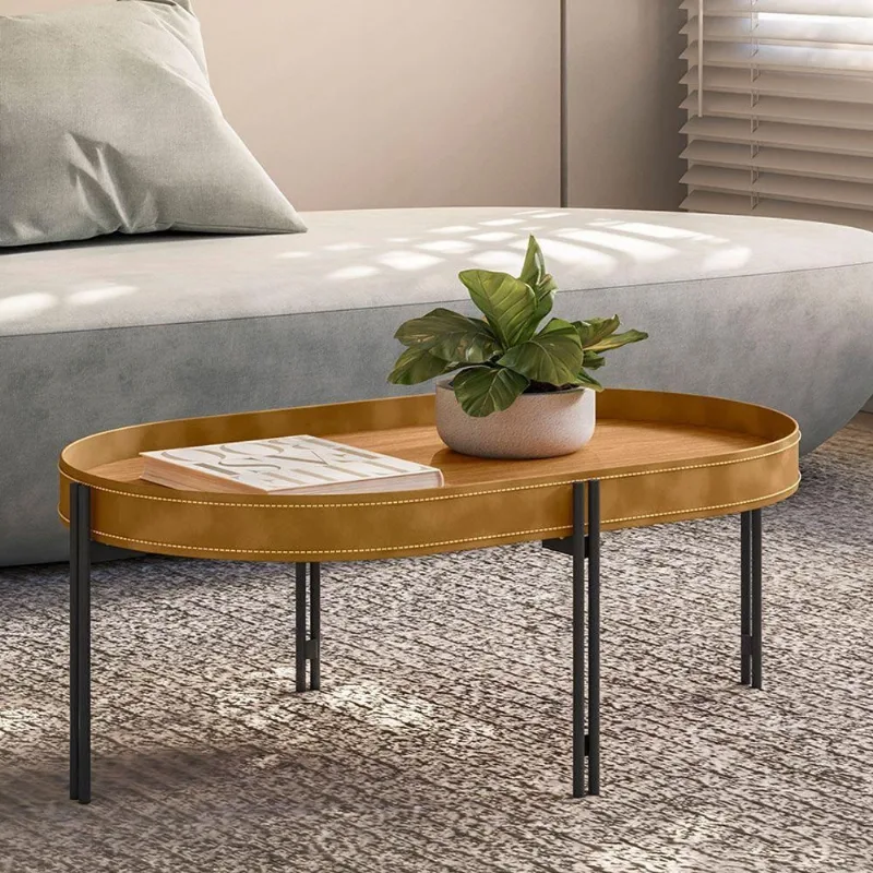 Mesa de Centro Bete Retangular Couro Sintético MDF Metal 93CM Caramelo
