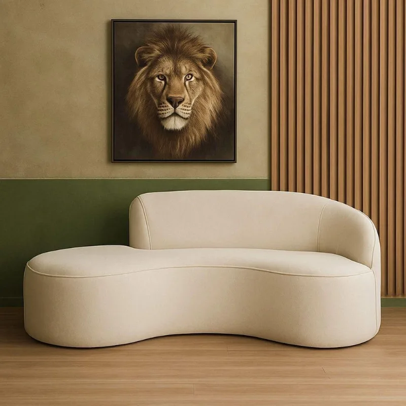 Sofá Curvo de Canto Mavie 3 Lugares 210CM Off White Bouclé Sofá Home
