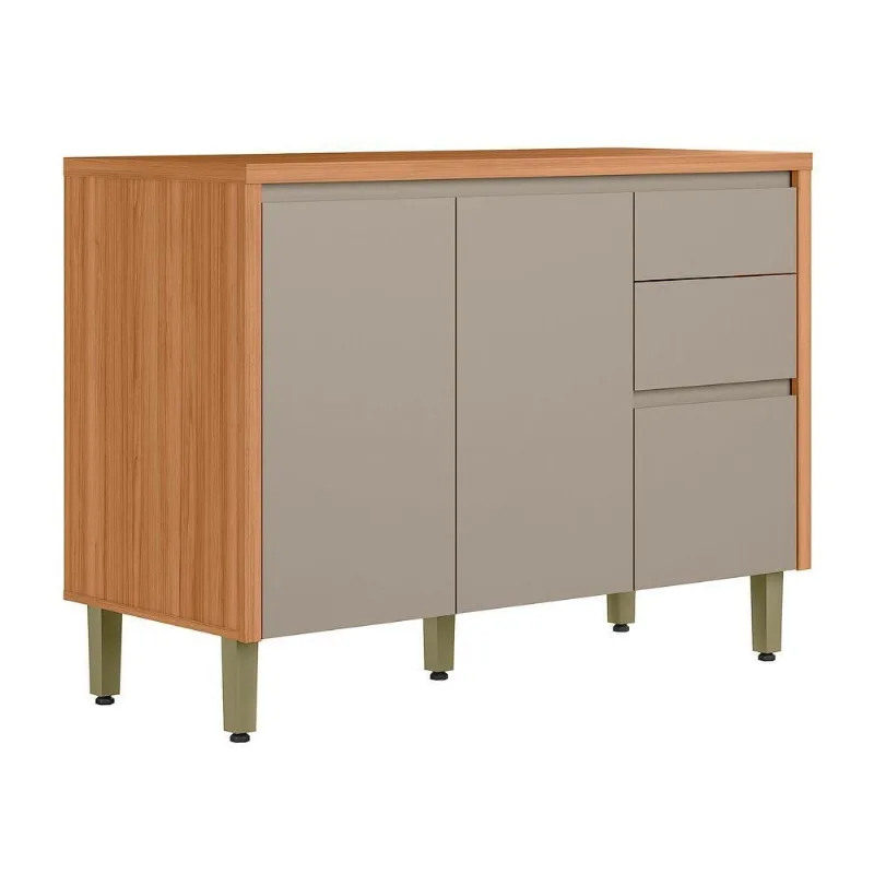 Balcão Arya com 2 Portas e 3 Gavetas em MDF TAMANHO 120cm Jequitibá-gris Fosco Sallar Home