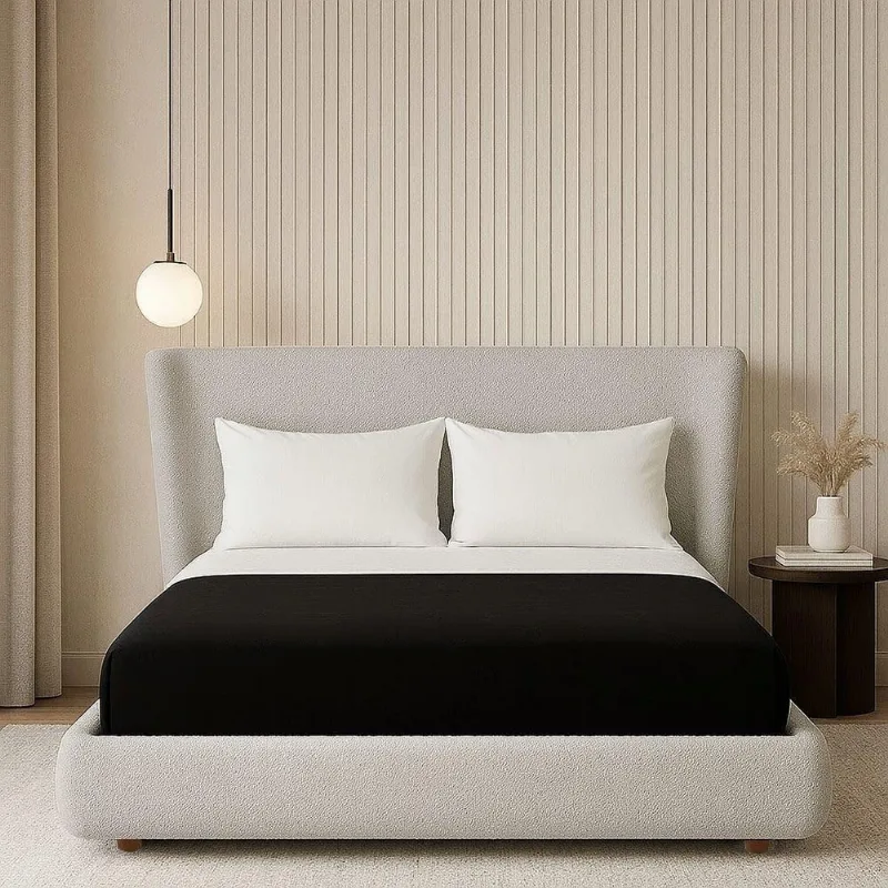 Cama Japonesa Casal Seo com Cabeceira Bouclé Madeira Cinza Claro Sallar