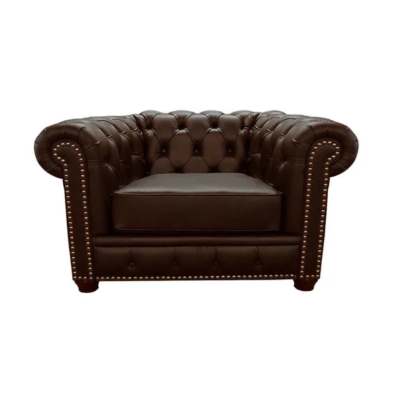 Poltrona Maísa Decorativa em Couro com Pés Torneados Confortável Sallar Home