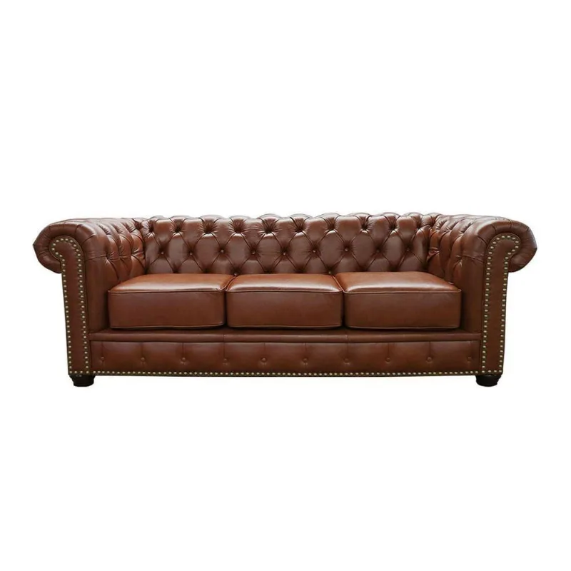 Sofá Maísa 3 Lugares 235CM Marrom Couro Estrutura Madeira Conforto Premium Sallar Home