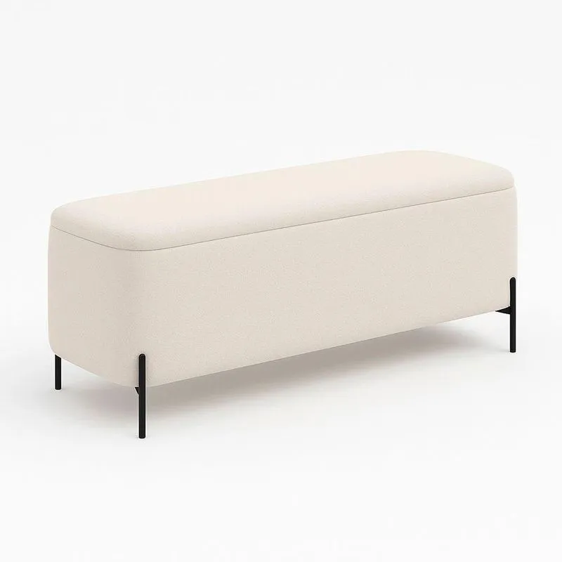 Puff Baú Bella Reto 160cm Assento Espuma Revestimento Boucle Off White Sallar Home