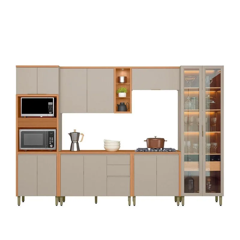 Cozinha Completa Arya 6 Portas 2 Gavetas MDF 120CM Jequitibá e Gris Fosco Arya