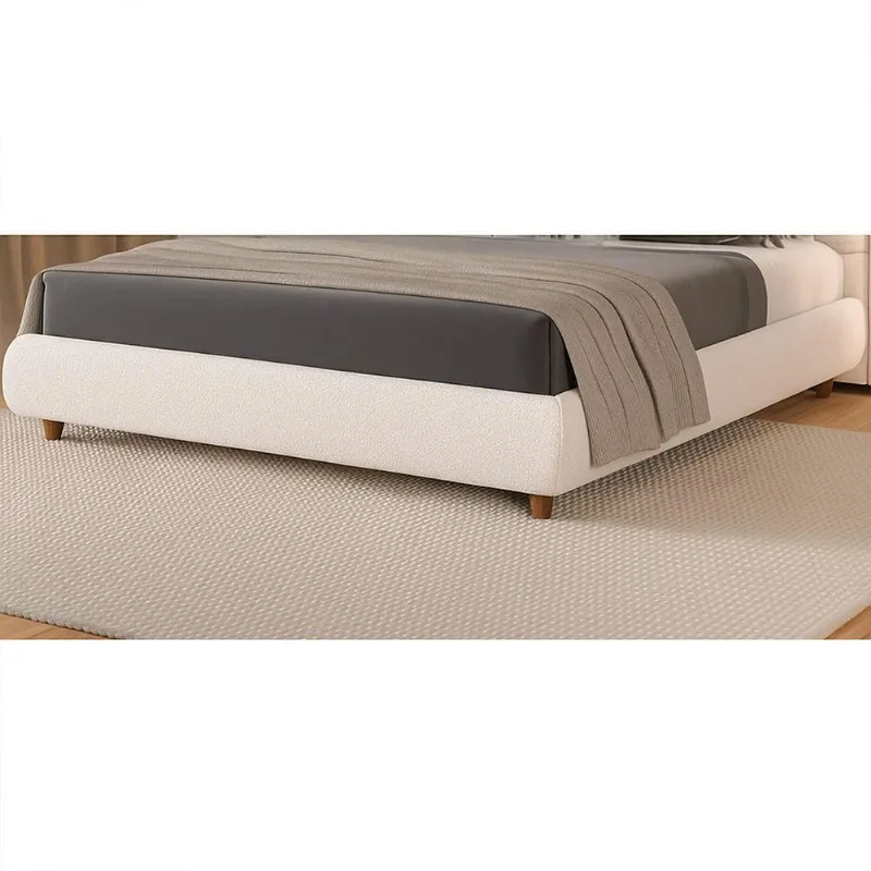 Cama Japonesa Casal Seo com Estofamento Bouclé Madeira Off White Sallar Home