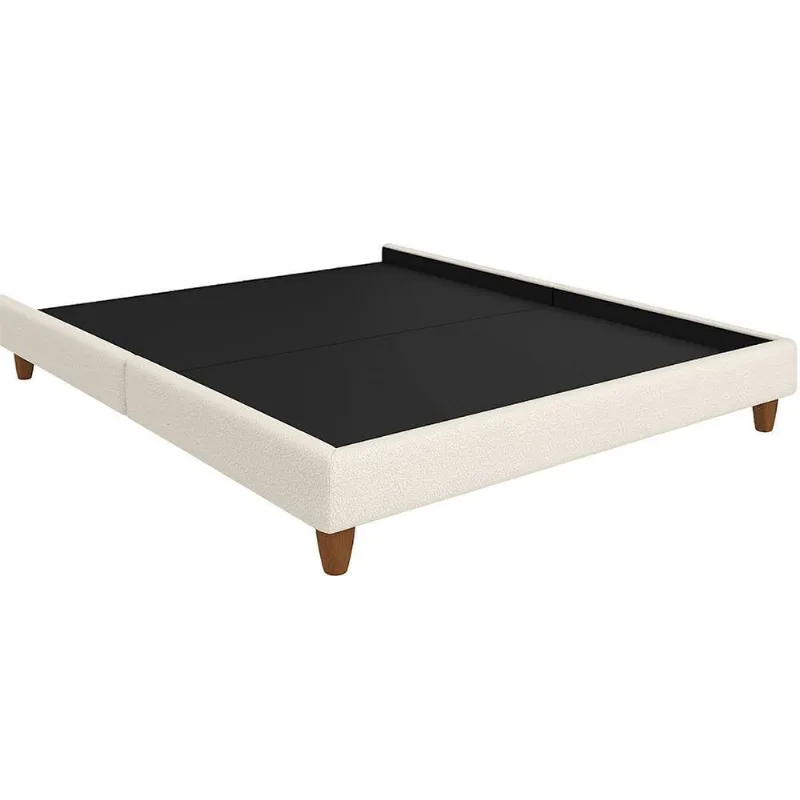 Cama Japonesa Casal Corea Estofamento Bouclé Madeira Reflorestamento Off White Sallar Home