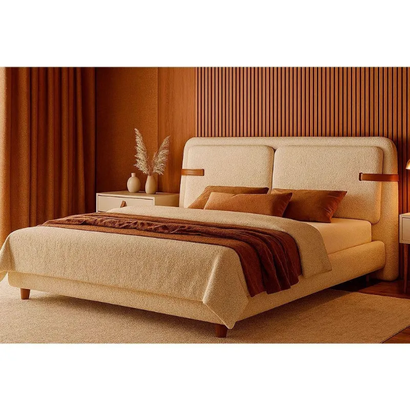 Cama Japonesa Queen Yun Corea com Cabeceira Estofada Madeira Off White Sallar Home