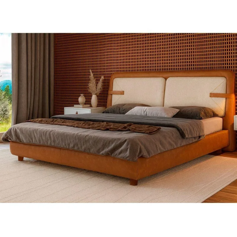 Cama Japonesa Queen Seo Yun com Cabeceira Madeira Eucalipto Caramelo e Off White Sallar Home