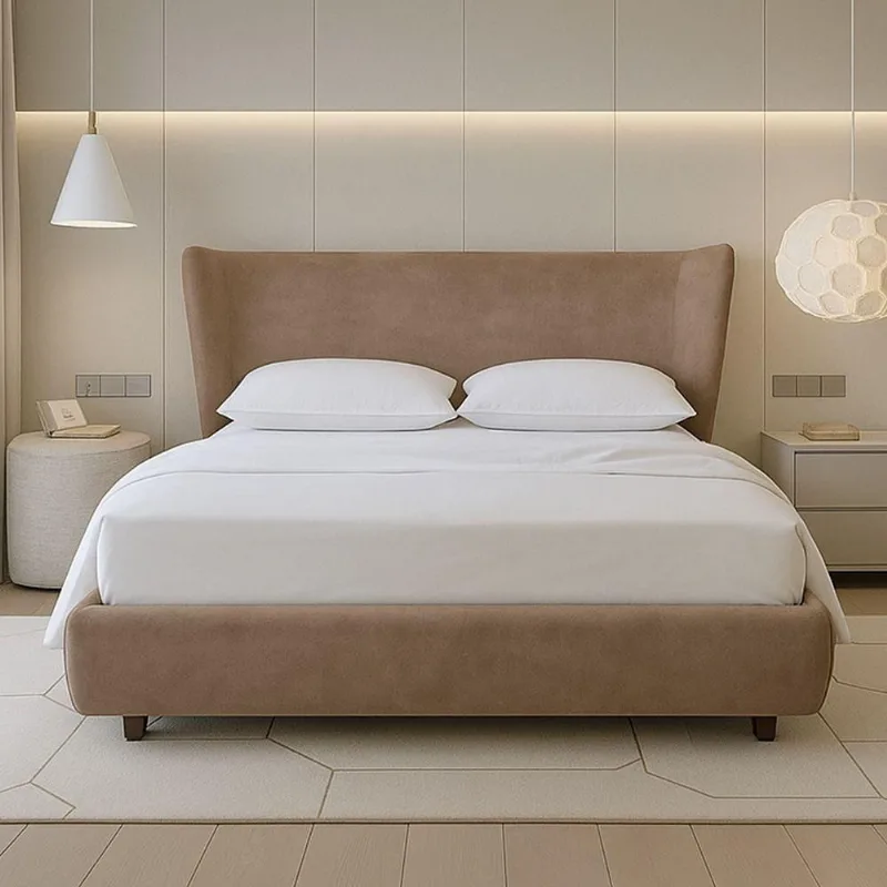Cama Japonesa King Seo com Cabeceira Corea Veludo Madeira Eucalipto Marrom Sala Nobre