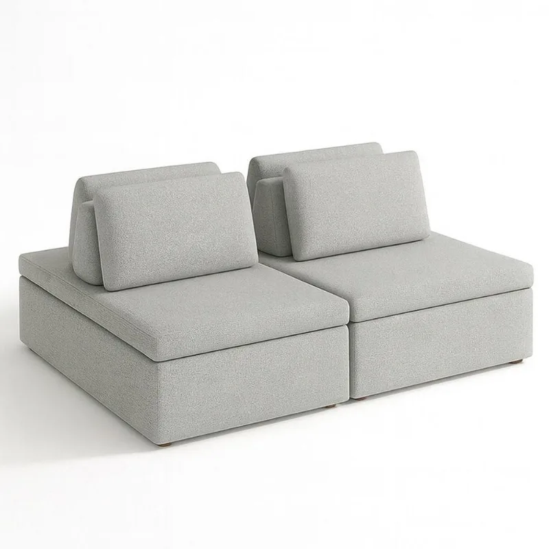 Sofá com Chaise Madri Pillow 3 Lugares Fixo 200CM Cinza Bouclé Sallar Home