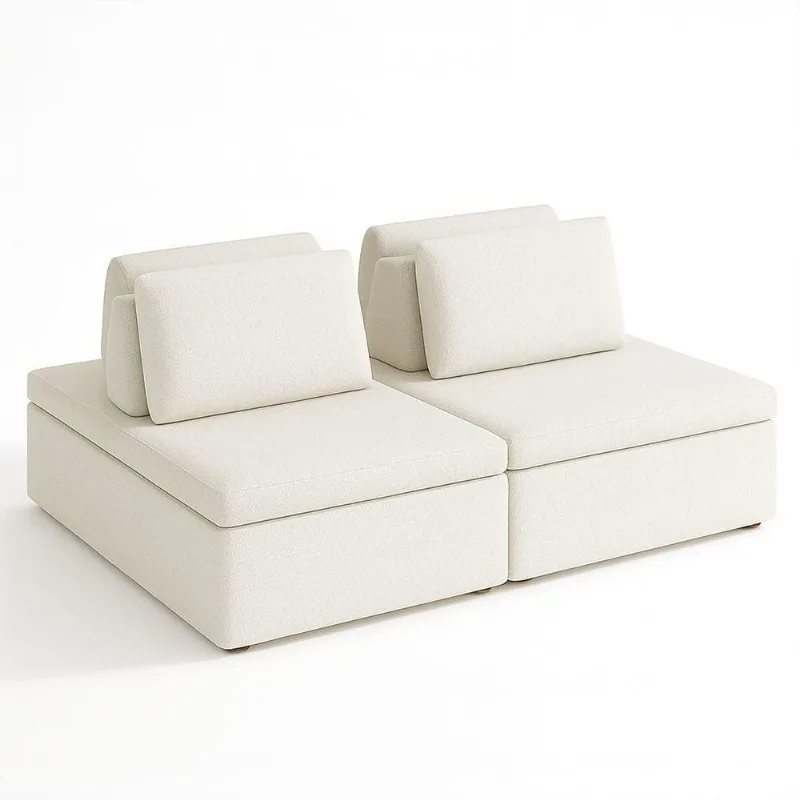 Sofá Ilha Madri Pillow 3 Lugares 200CM Off White Bouclé Sala Nobre