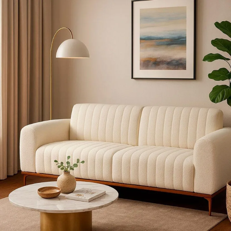 Sofá Cocie 2 Lugares 180CM Off White Bouclé Estrutura Madeira Sallar Home