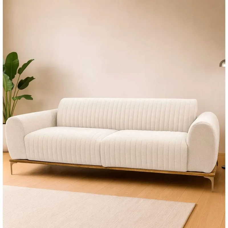 Sofá Cocie 3 Lugares 230CM Off White Linho Estrutura Madeira Sofa Home