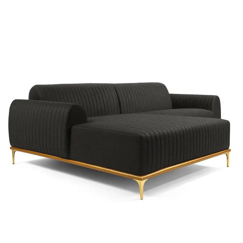Sofá com Chaise Lado Esquerdo Cocie 3 Lugares 230CM Preto Acinzentado Linho Sofá Home