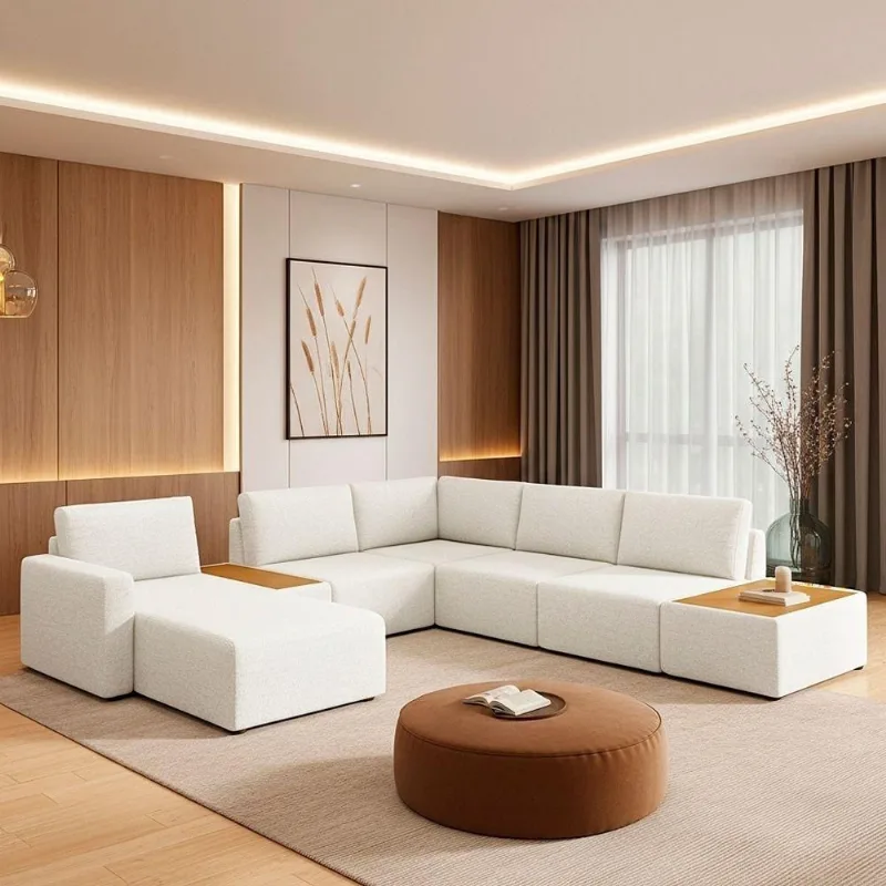 Sofá de Canto France 8 Lugares Fixo 347CM Off White Sallar Home