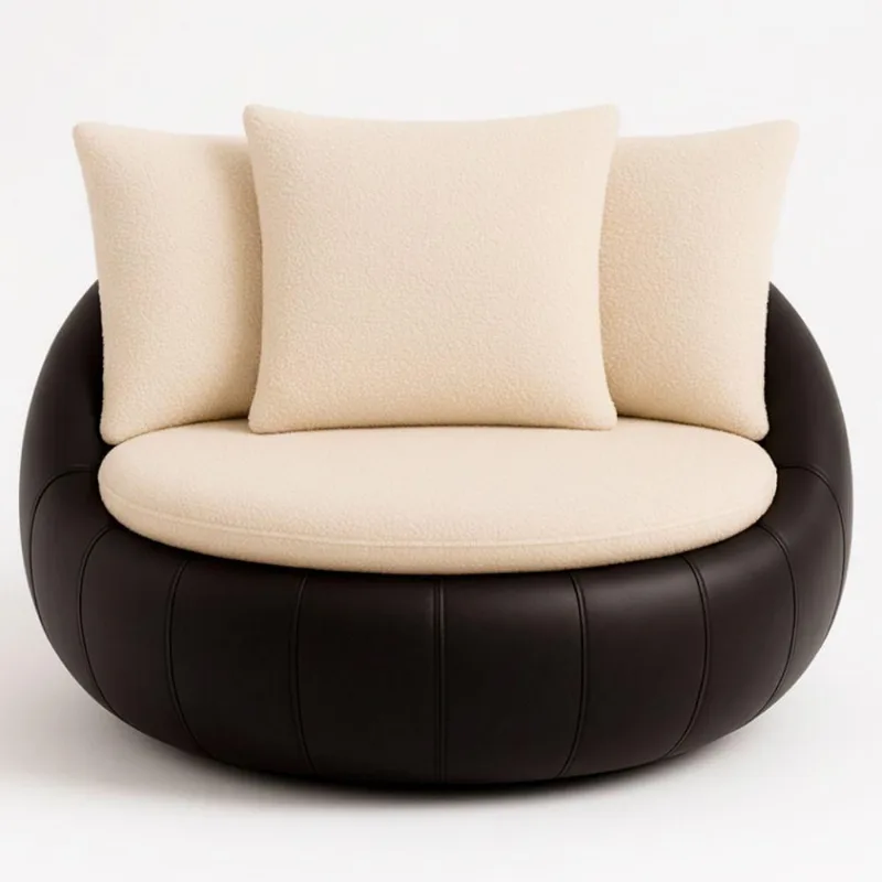 Poltrona Golden Giratória Courino e Bouclé Confortável Preto Sallar Home
