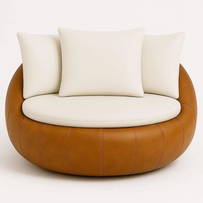 Poltrona Golden Giratória Courino Confortável Caramelo e Off White Sallar Home