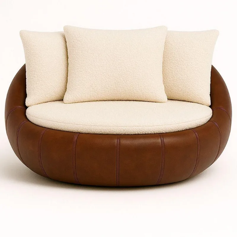 Poltrona Golden Giratória Courino e Bouclé Confortável Marrom Sallar Home