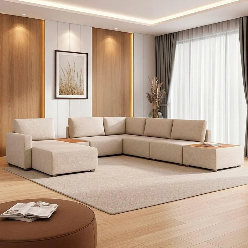 Sofá de Canto France 6 Lugares com Chaise 291CM Off White Linho