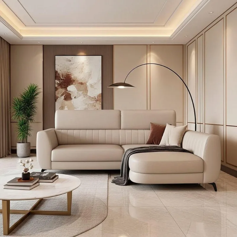Sofá com Chaise Flames 2 Lugares 245CM Off White Courino Sallar Home