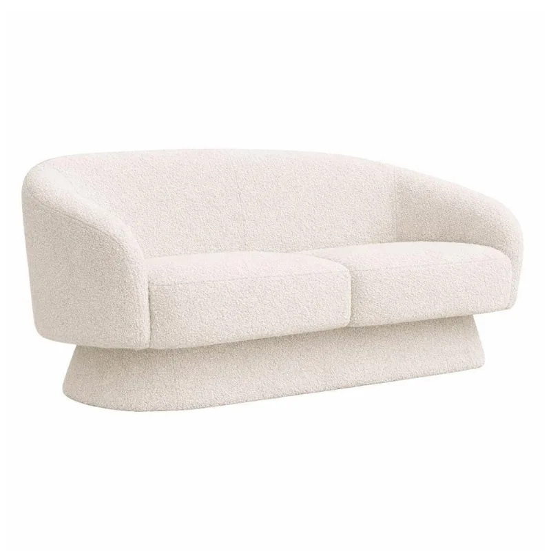 Sofá Solis 3 Lugares 210CM Off White Bouclé Couro Sintético Fixo Sallar Home