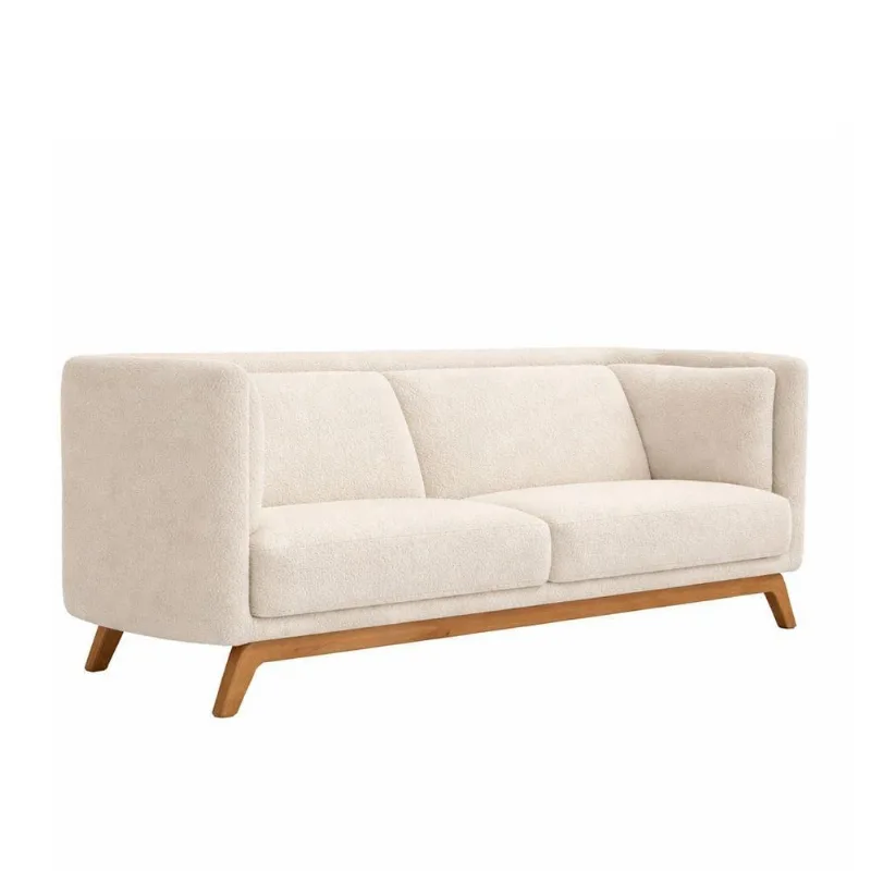 Sofá Oslo 3 Lugares 210CM Off White Bouclé Base Madeira Contemporâneo Sofá Home