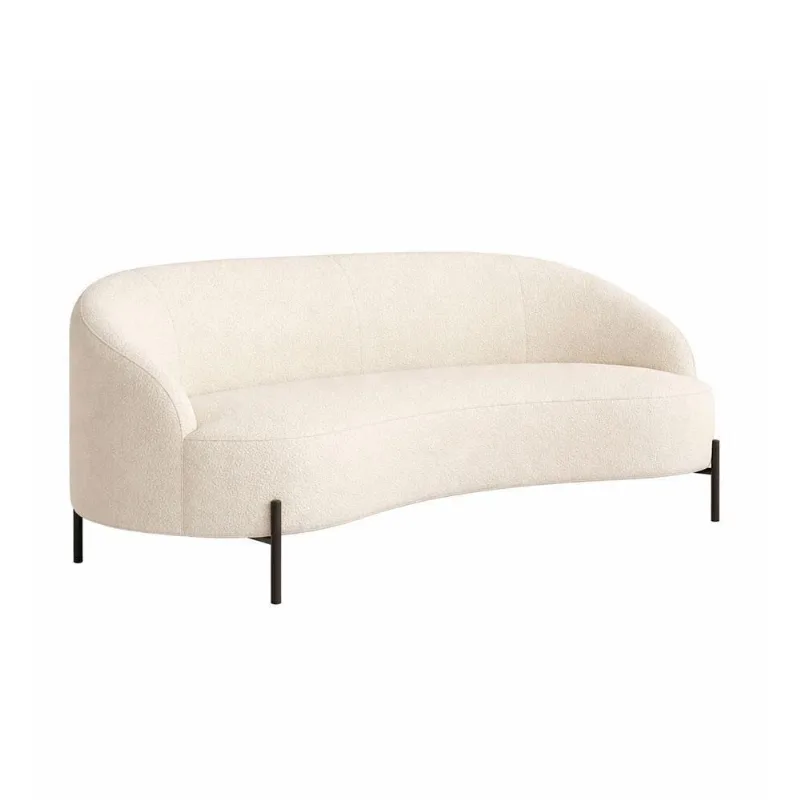 Sofá Pluma 2 Lugares 180CM Off White Bouclé Pés Preto Estrutura Madeira Sallar Home