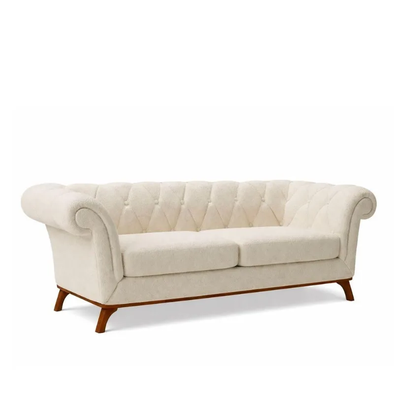 Sofá Royale 2 Lugares 150CM Off White Bouclé Estilo Clássico Sallar Home