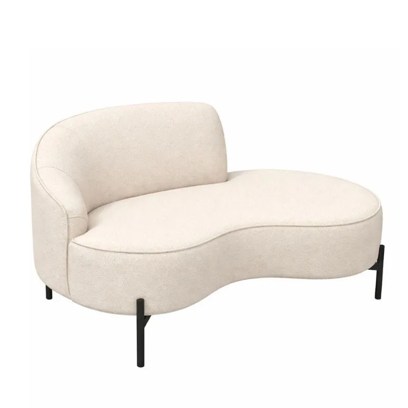 Sofá Curvo Billini 3 Lugares Fixo 210CM Off White Bouclé Pés Preto Sallar Home