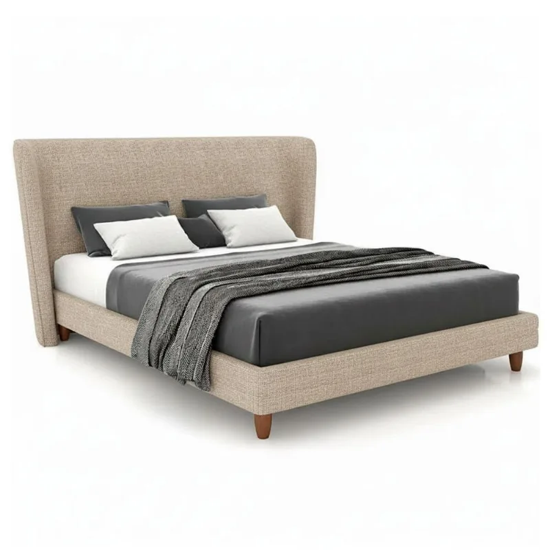 Cama Japonesa King Corea com Cabeceira Madeira Linho Bege Sallar Home