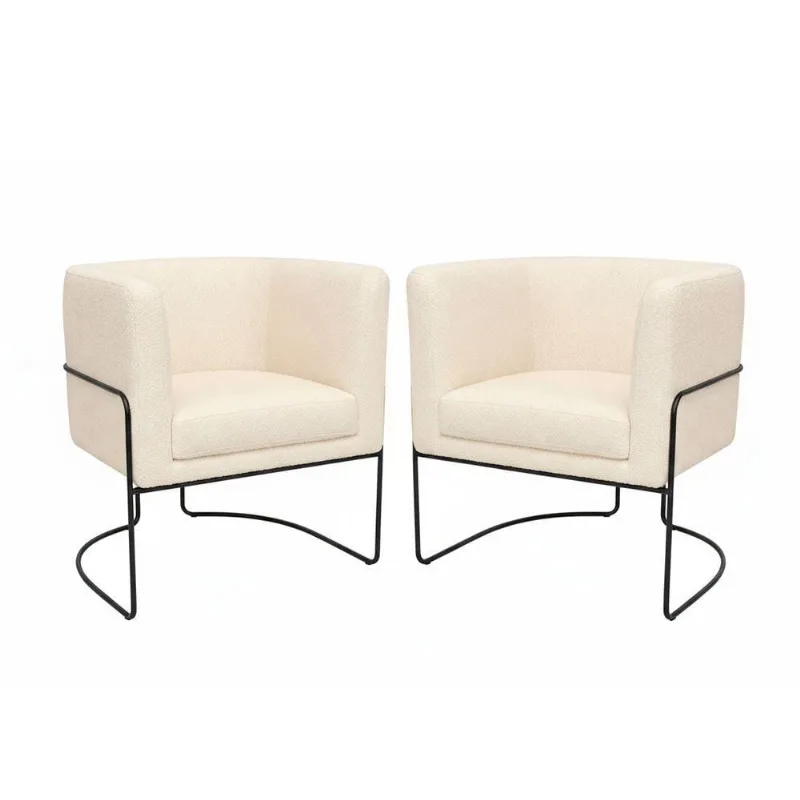 Kit 2 Poltronas Mono Decorativa com Pés Retos Confortável Bouclé Off White Sallar Home