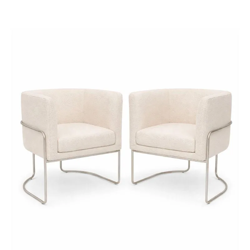 Poltrona Mono Base Decorativa em Bouclé Confortável Off White Sallar Home